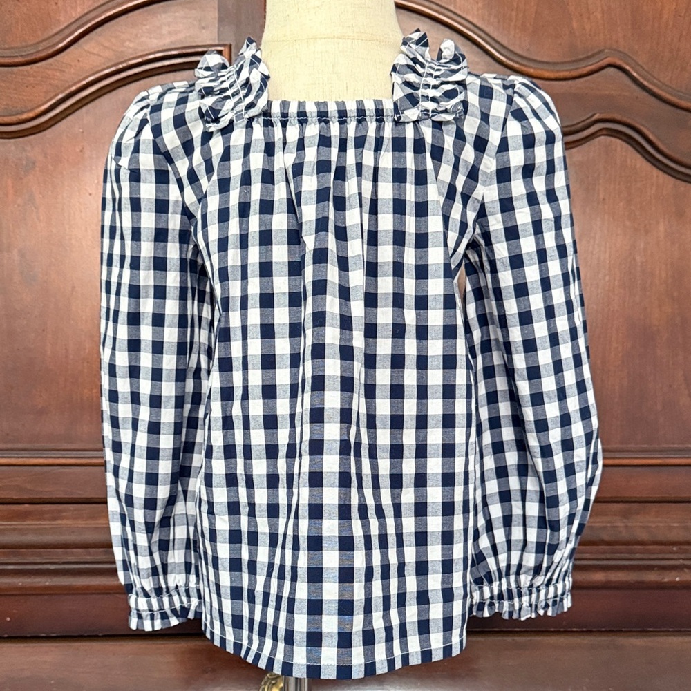 Crewcuts Girls Outfit Bundle 4-5 Navy Gingham Top + LS Tee Preppy Classic NWT